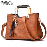 Women Shoulder Bags Fashion Hig Quality PU Leather Solid Color Black Famous Designer Brand Tassel Female Hand Bag