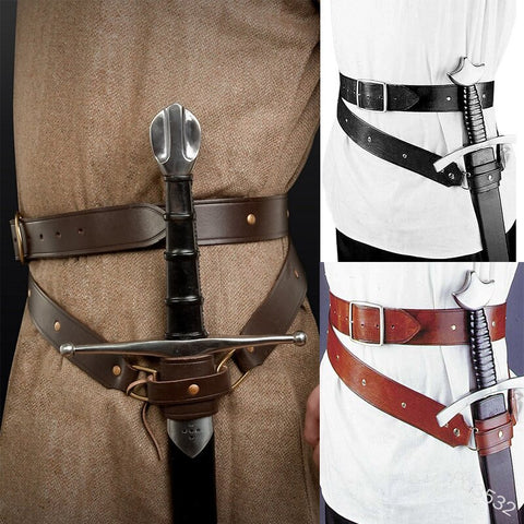 Medieval Renaissance Sword Holder PU Belt Waist Sheath Adult Men Larp Warrior Pirate Viking Knight Cosplay Leather Buckle Strap