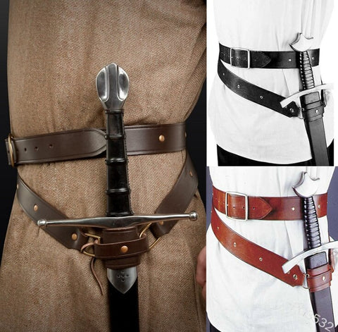 Medieval Renaissance Sword Holder PU Belt Waist Sheath Adult Men Larp Warrior Pirate Viking Knight Cosplay Leather Buckle Strap