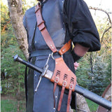 Medieval Shoulder Strap Sword Holder Sheath Scabbard Frog Adult Men Larp Knight Weapon Costume Gear Rapier Ring PU Belt Holster