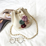 2018 Handmade Flowers Bucke Bags Mini Shoulder Bags With Chain Drawstring Small Cross Body Bags Pearl Bags Leaves Decals