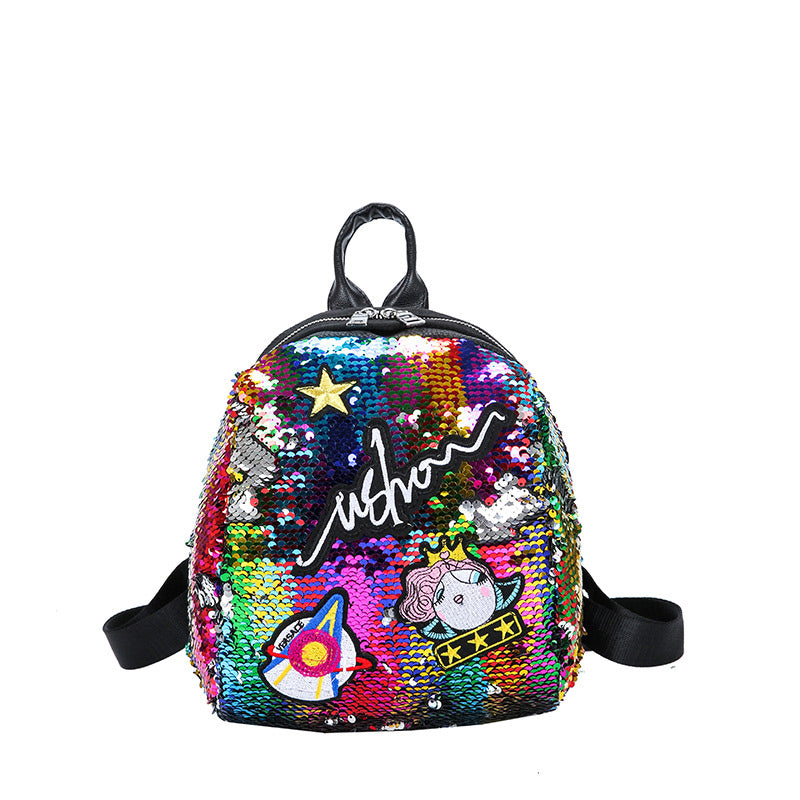 Mini Sequined Backpack with Cute embroidery backpacks for Women Girls Travelbag Bling Shiny Backpack Scho Backpack M163