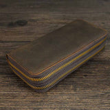 Men Double zipper crazy horse leather long walle 24 card holder Big Zip around genuine leather clutch purse phone coin pocket