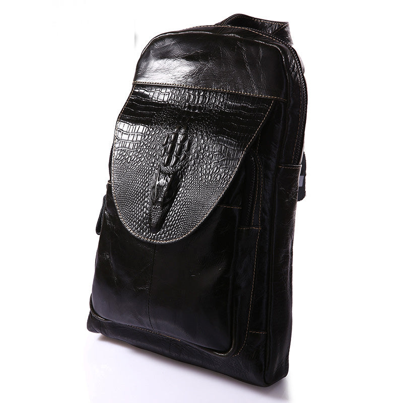 Men Genuine Leather Crossbody Che Day Pack Vintage Sling Shoulder Messenger Travel Bag Crocodile Pattern Design Male Backpack