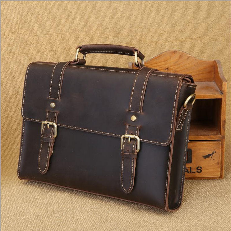 Men Genuine Leather Messenger Shoulder Bag Vintage 12 inch Laptop Briefcase Crazy Horse Leather Crossbody Bag Tote Handbag 8071