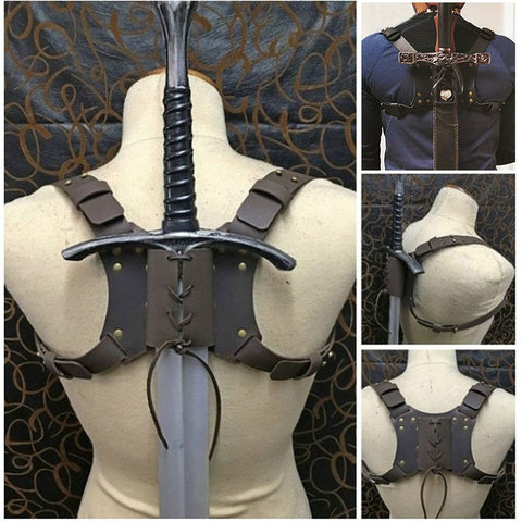 Men Medieval Sword Katana Leather Back Scabbard Viking Sheath Gothic Steampunk Warrior Knight Rapier Holder Hanger Larp Harness