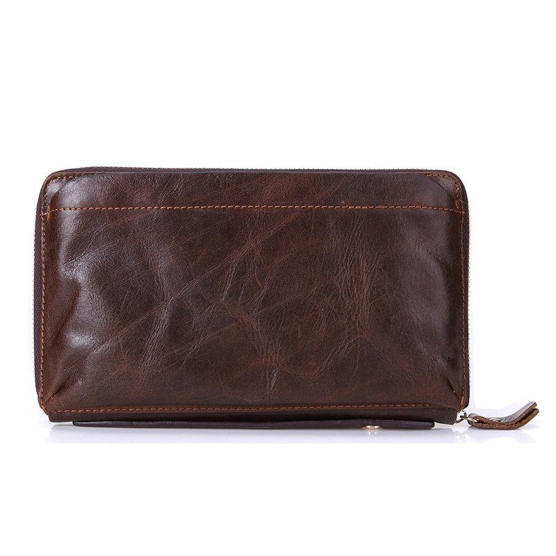 Men Wallets with Phone Bag Vintage Genuine Leather Clutch Walle Male Purses Large Capacity Long Men's Wallets PT1208