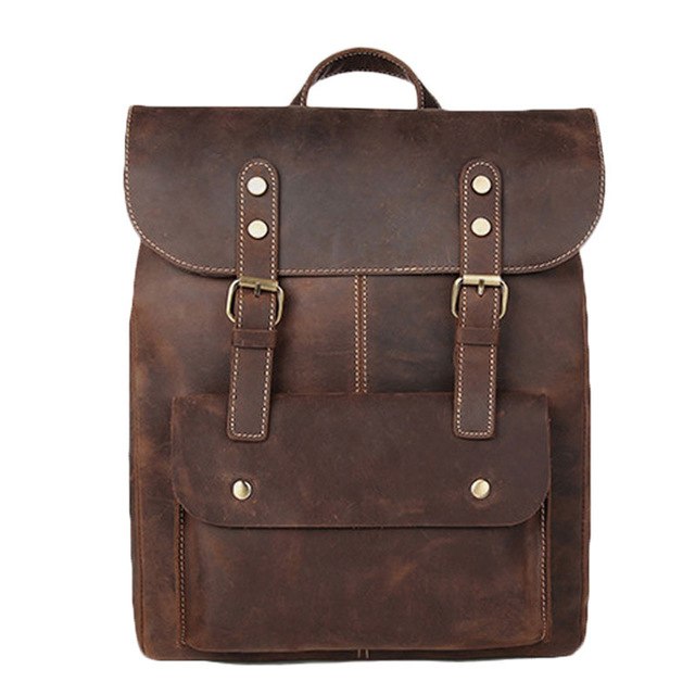 Men's crazy horse Leather backpack Multifunctional genuine leather 14 Laptop rucksack Cow Leather scho bags shoulder bag