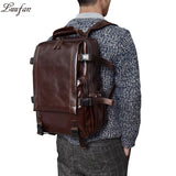 Men's crazy horse Leather backpack Multifunctional genuine leather 14 Laptop rucksack Cow Leather scho bags shoulder bag