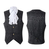 Mens Steampunk Vest Pirate Prince vampire cosplay Tops Gothic Victorian Single Breast Brocade Medieval WaistCoat with Jabot Tie