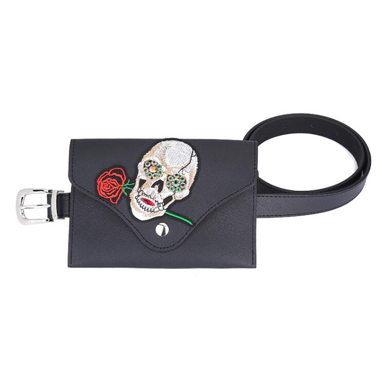 Ho Sale Punk Style Skull Decorative Wai Bel Leather Bags Fashion Hand Free Bags Female Pouch Bag For Wai Pack