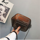 Bag woman handbag fashion paten leather rive crossbody shoulder bags high quality chains clutches female handbags