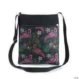 Cartoon Flamingo Printed Shoulder Bag For Female Double Zipper Design Canvas Crossbody Bag Women Small Flap Bag