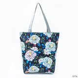 Colorful Flower Design Shoulder Handbags For Women Green Leaves Printed Beach Bag Female Canvas Casual Shopping Bag