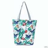 Colorful Flower Design Shoulder Handbags For Women Green Leaves Printed Beach Bag Female Canvas Casual Shopping Bag