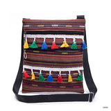 Double Zipper Canvas Design Shoulder Bag Women Colorful Striped Printed Ladies Messenger Bag With Small Tassel