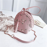 Embroidery Floral Design Lady Bucke Bag Fashion Tassel Woemn Crossbody Bag With Chain PU Leather Messenger Bag Female
