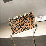 Fashion PU Leather Shoulder Bag For Women Hasp Design Messenger Bag With Chain Leopard Pattern Crossbody Bag For Women