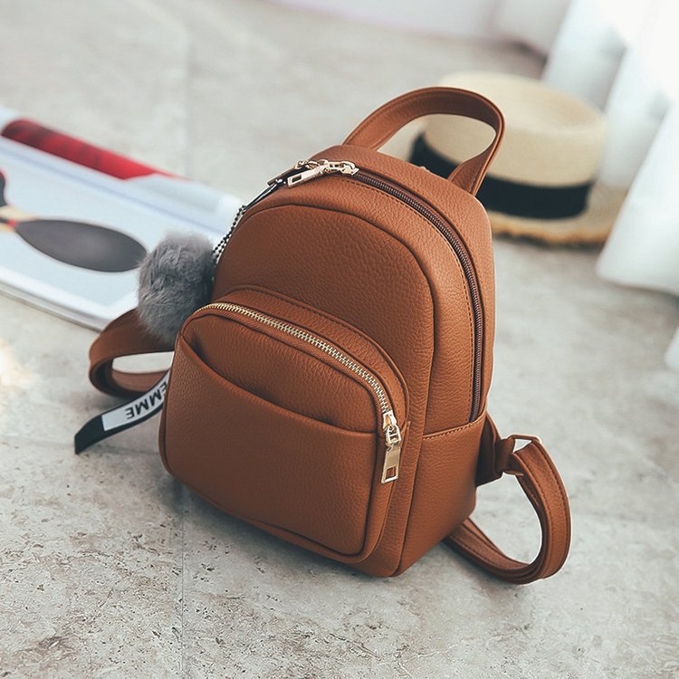 Female Sof PU Leather Mini Backpacks Students Fuzzy Ball Pendan Shoulder Schoolbags Women Fashion Small Travel Bags