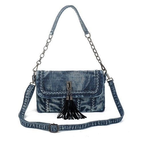Luxury Denim Shoulder Bag Women Jeans Chain Design Handbag With Tassel High Quality Female Crossbody Messenger Bags