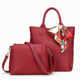 New Fashion Female 2pcs/se Bags PU Leather Women Colorful Ribbons Design Handbags Ladies Casual Composite Bag