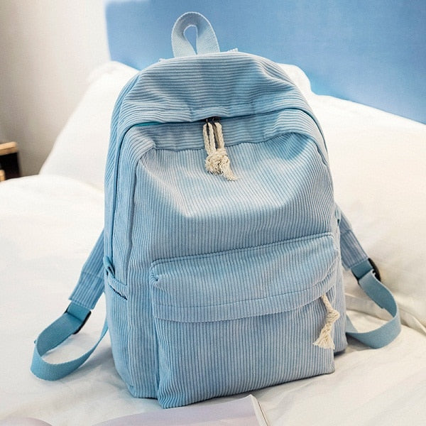 Preppy Style Sof Fabric Backpack Female Corduroy Design Scho Backpack For Teenage Girls Striped Backpack Women
