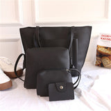 Solid Color Litchi Pattern Women Handbag PU Leather Large Capacity Shoulder Bag Vintage 4 PCS/SE Composite Bag