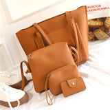 Solid Color Litchi Pattern Women Handbag PU Leather Large Capacity Shoulder Bag Vintage 4 PCS/SE Composite Bag