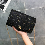 Solid Color Messenger Bag With Chain Female Bling Sequines Shoulder Bag Women PU Leather Korean Style Crossbody Bag