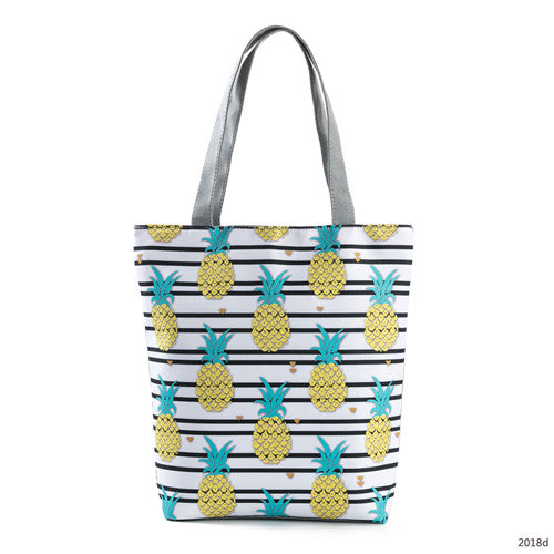 Striped And Pineapple Prin Shoulder Bag For Female Canvas Design Summer Beach Bag Lady Shopping Bag