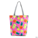 Striped And Pineapple Prin Shoulder Bag For Female Canvas Design Summer Beach Bag Lady Shopping Bag