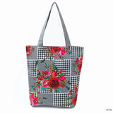Trendy Flower Design Casual Tote Handbags For Female Birds Striped Printed Beach Bag Women Portable Shopping Bags