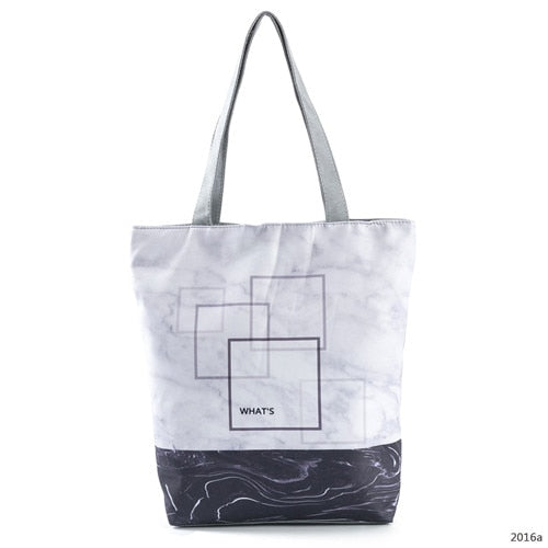 Vintage Design Marble Printed Tote Handbag For Female Canvas Women Summer Beach Bag Lady Shoulder Bag