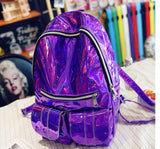 Mochila Masculina Backpack Women Silver Hologram Laser Backpack Men's Bag Leather Holographic Backpack Multicolor Travel Bag