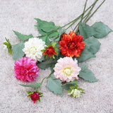 Dahlia branch fake leaves silk artificial flowers for home wedding decorations flores artificiales pink room decor