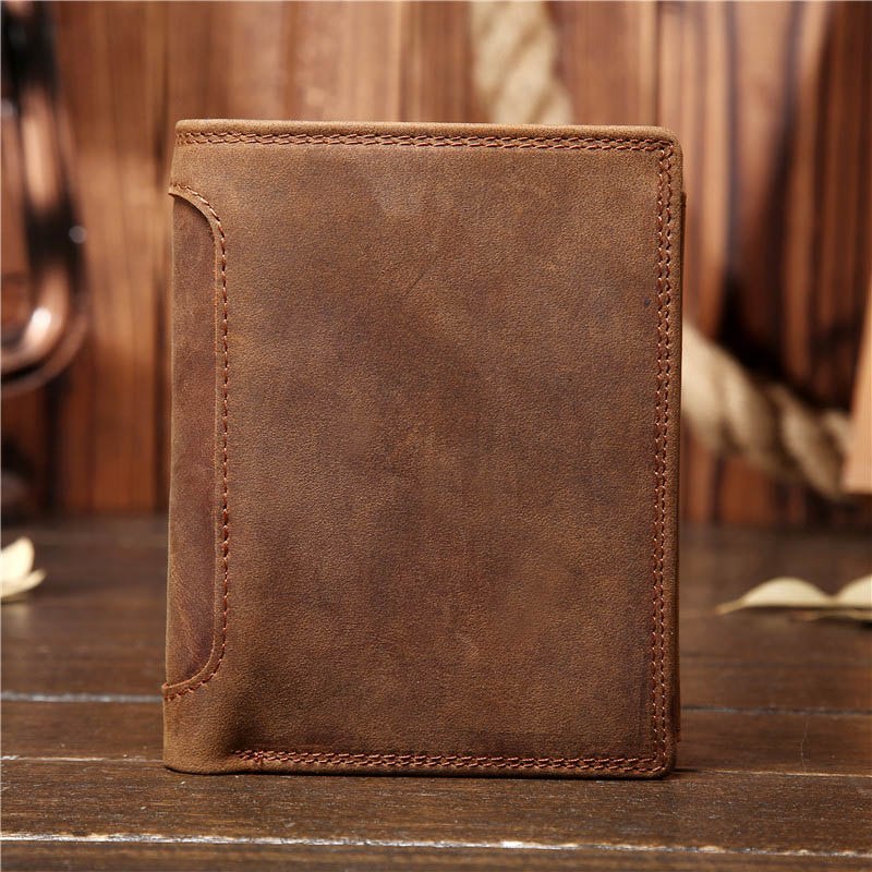 Genuine Leather Oil Cowhide Vertical Lichee Pattern Shor Thick Cash Card Coin Walle Purse Pocke Holder for Man 566
