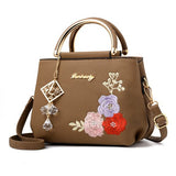Fashion Embroidery Flower Handbags Women Top-Handle Shoulder Bags PU Leather Female Casual Totes Ladies Travel Bag