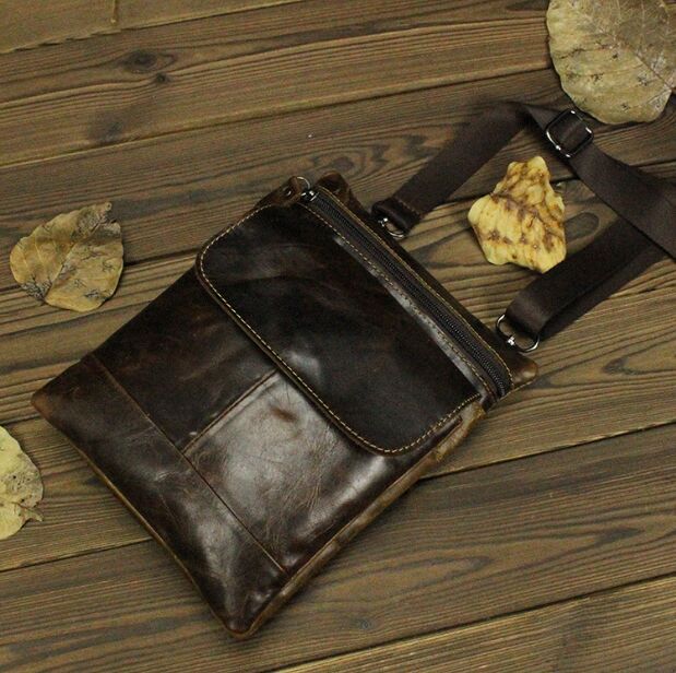 Vintage Real Skin Genuine Leather Small Men Messenger Bags #M048