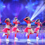 Girls Sexy Modern Dance Cheerleading Dance Costumes Kids Group Dance Red Jazz Ballroom Tango Dress Children Dance Clothes