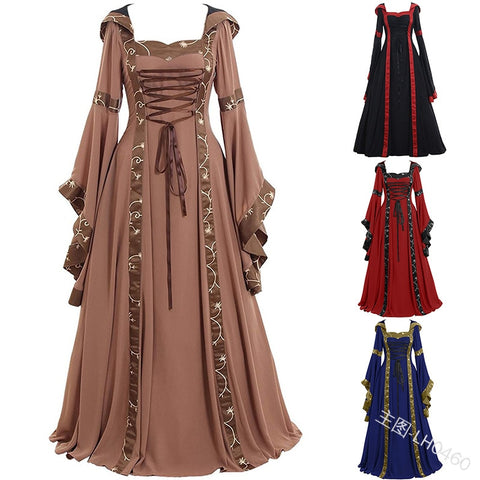 Hooded Medieval dress costume women Maxi dress Renaissance Queen Cosplay Long Dress Women Retro Fancy Clothes Halloween 5XL