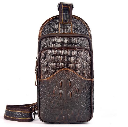 New Top Quality Men Genuine Leather Real Shoulder Messenger Bag Fir Layer Cowhide Crocodile Style Travel Sling Che Day Pack