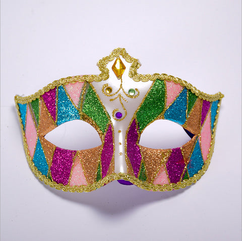 Venetian Ball Mask Masquerade Mask Painted Flat Head Princess Diamond High-end Ladies Mask Halloween Mask Mask