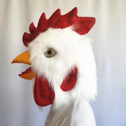White Plush Rooster Head Cover Latex Mask Full Face Chicken Head Funny Animal Dress Up Prom Halloween Party Masks Cosplay