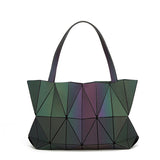 New Women Bags Luminous Geometry Shoulder Bags Diamond Totes Messenger Bag Women Laser Folding Handbags Female Purse sac bolso