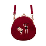 New Vintage Velve Embroidery Shoulder Bags Women Messenger Bags Round Shape Clasp Bag YIZI Original Designed