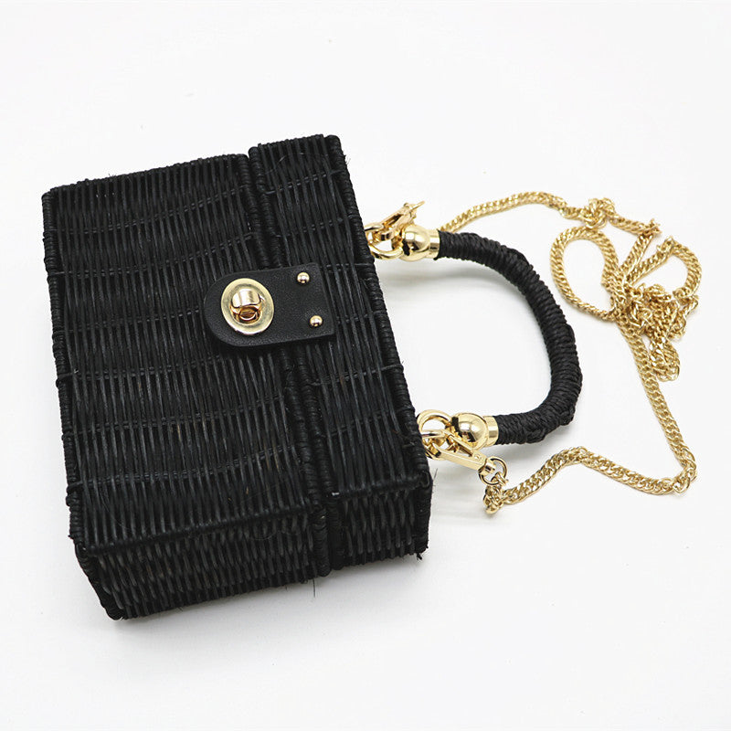 New rattan black straw Shoulder Bag Women hand-woven Messenger Bag Summer Beach Square box Straw Handbag For lady B Feminina