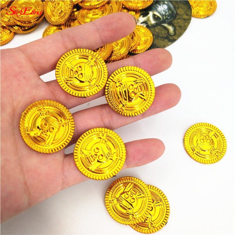Newest 50Pcs Pirates Gold Coins Plastic Game Coin For Kid Party Supplies Treasure Coins Christmas Decoration  5Z