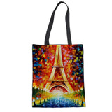 Tote Linen Handbag Sof Beach Bags Reusable Foldable Shopping Hand Bags Women Shoulder Bag Oil Painting Prints