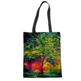 Tote Linen Handbag Sof Beach Bags Reusable Foldable Shopping Hand Bags Women Shoulder Bag Oil Painting Prints