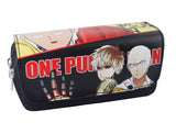 One Punch Bald Saitama Pen Bag Purse Cartoon Anime Large Capacity Double Zipper Pencil Bags Walle Unisex Stationery Leather Bag